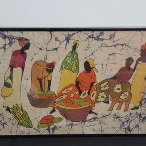 Colorful African Market Scene Fabric Wall Art